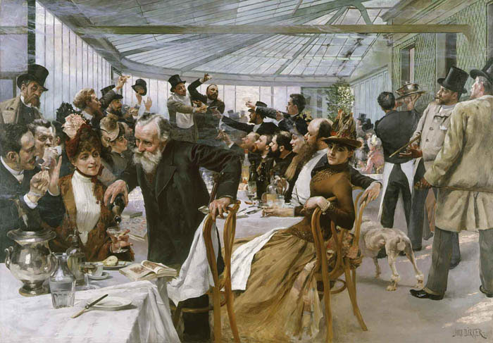 tableau représentant des personnes au café Ledoyen
