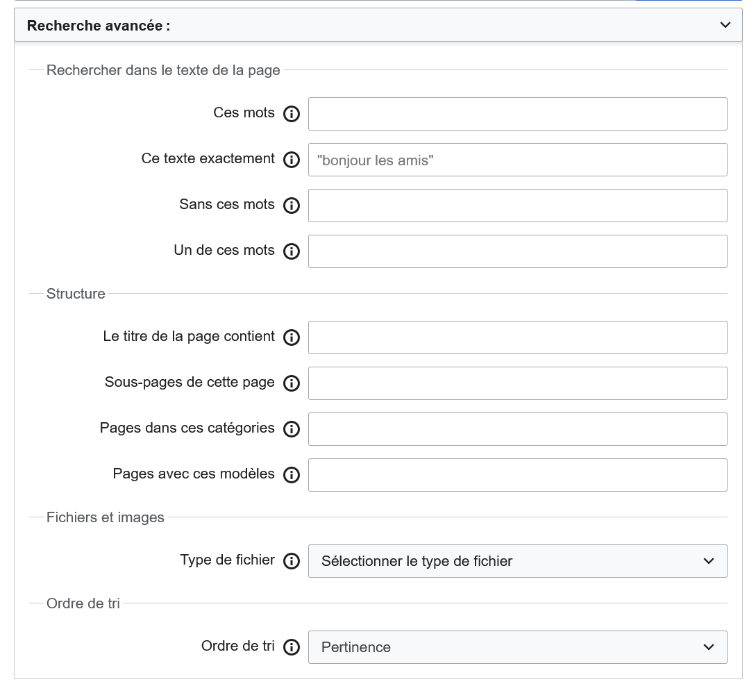 Copie d'écran de la recherche avancée
