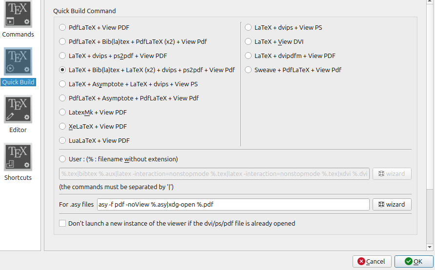 Quick build command latex